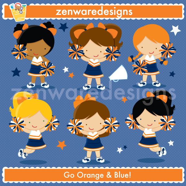 cheerleader clipart orange blue