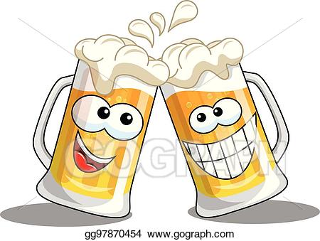 Vector illustration beer mugs. Cheers clipart cartoon