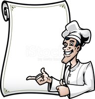 Chef with board stock. Menu clipart cheef