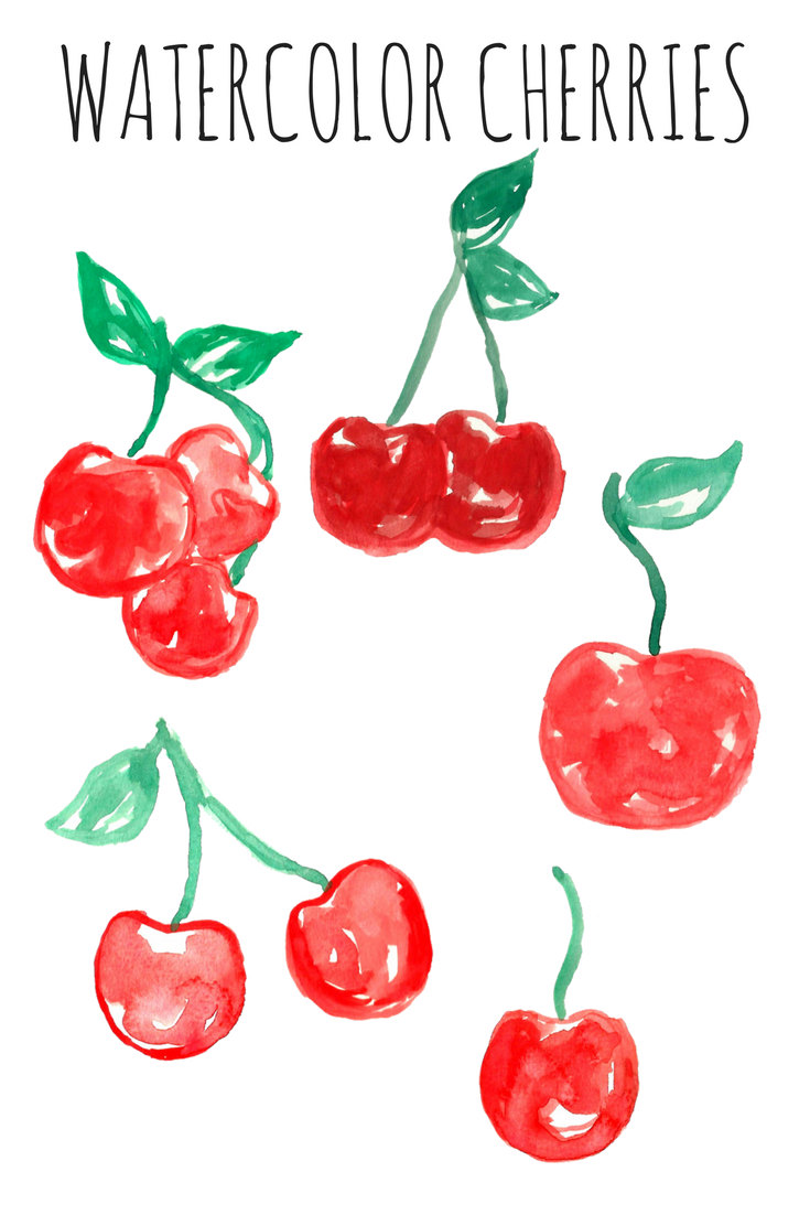 Watercolor cherry clip art. Cherries clipart file