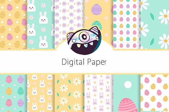 Easter digital paper rainbow. Chevron clipart bunny
