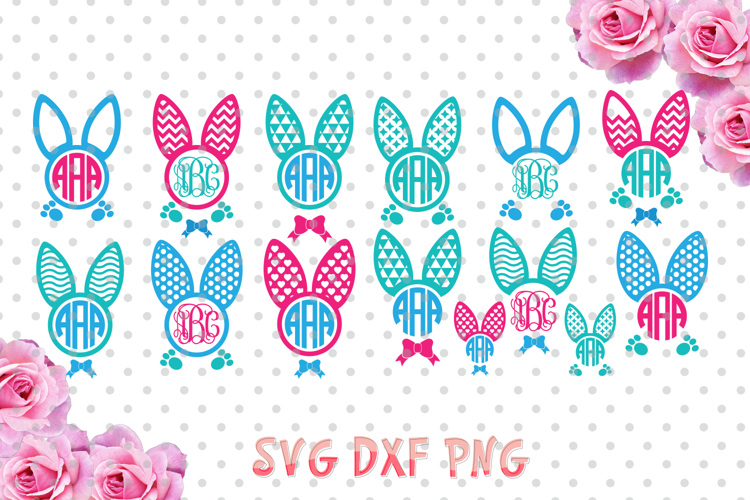Easter ears monogram frames. Chevron clipart bunny