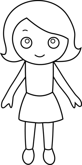 Girls clipart outline. Little girl coloring page