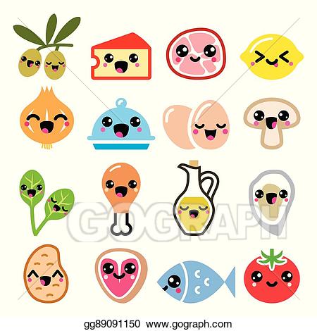 Chicken clipart kawaii. Vector cute food characters