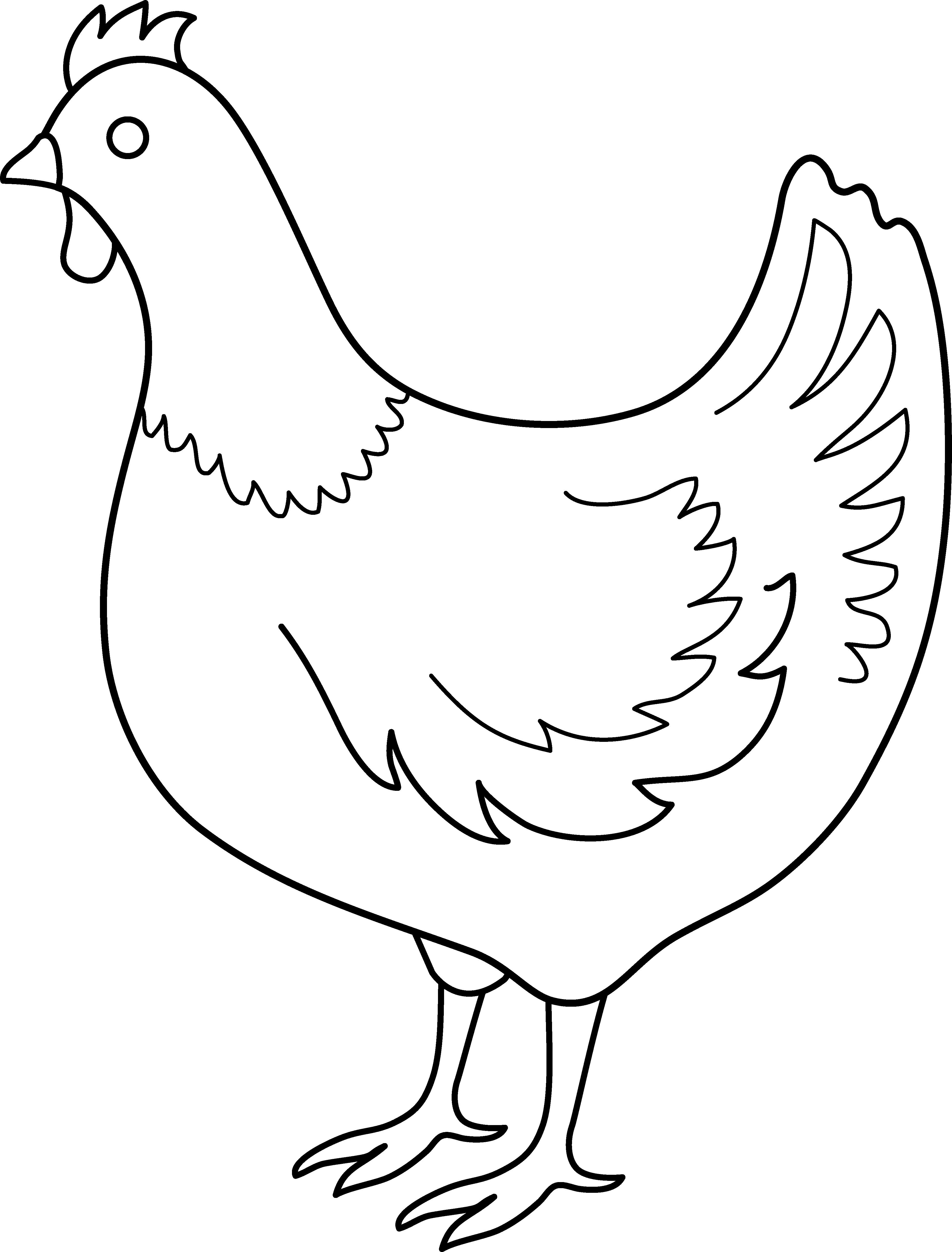 White clipart rooster. Colorable hen line art