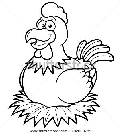 Chicken clipart nest. Sitting coloring page vector