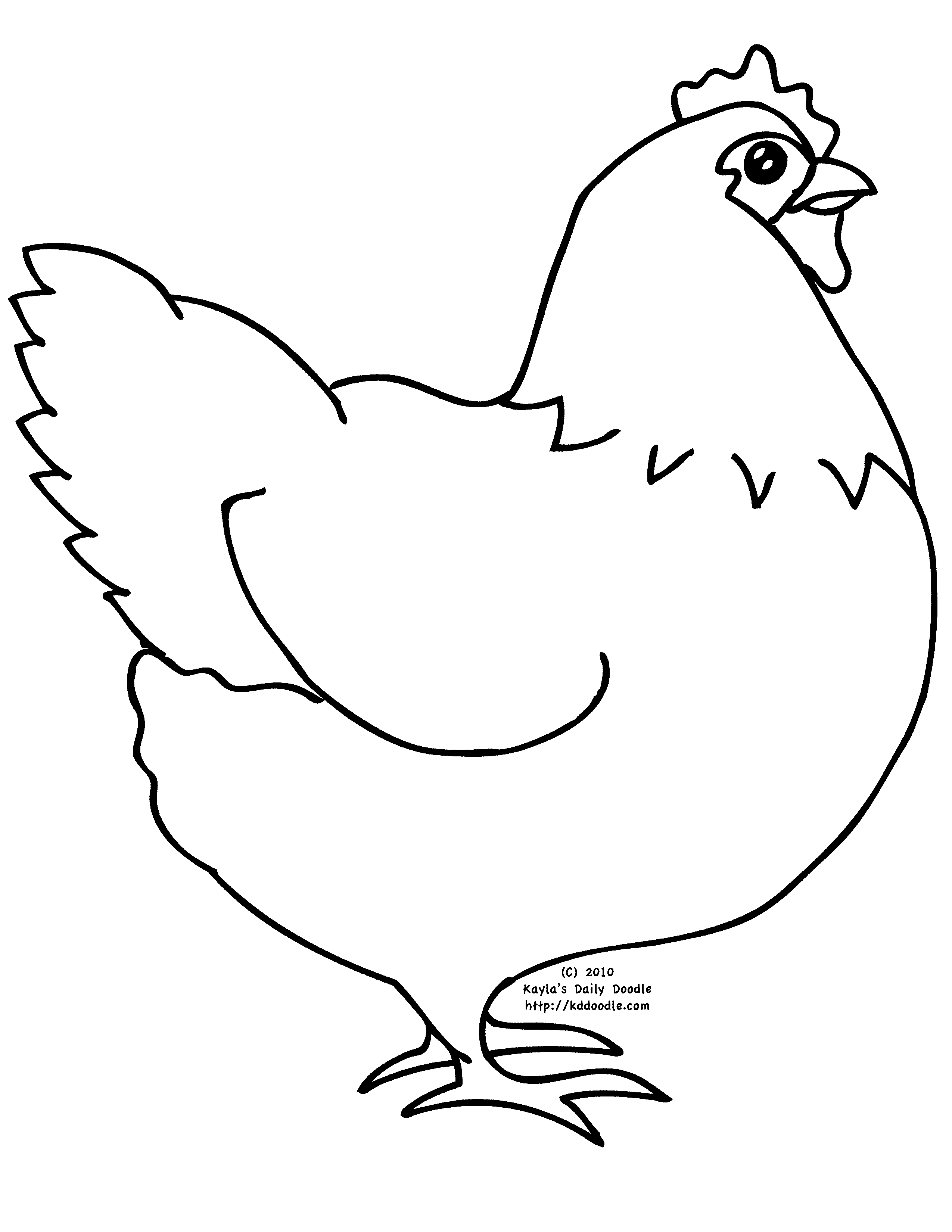 Clipart chicken coloring page. Free printable featuring a