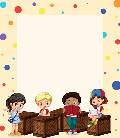 Child clipart banner. Border design children reading