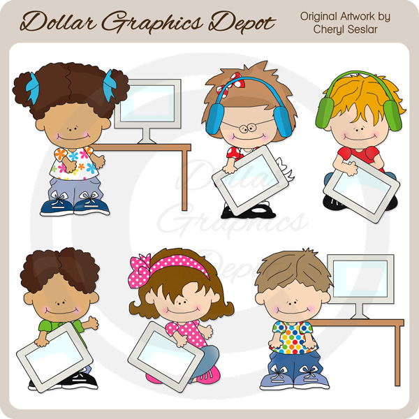 Child clipart computer. Little kids clip art