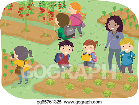 Child clipart garden. Vector stock stickman kids
