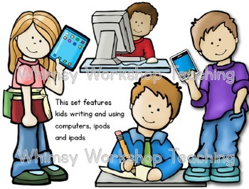 Clipart children technology. Big kids writing and
