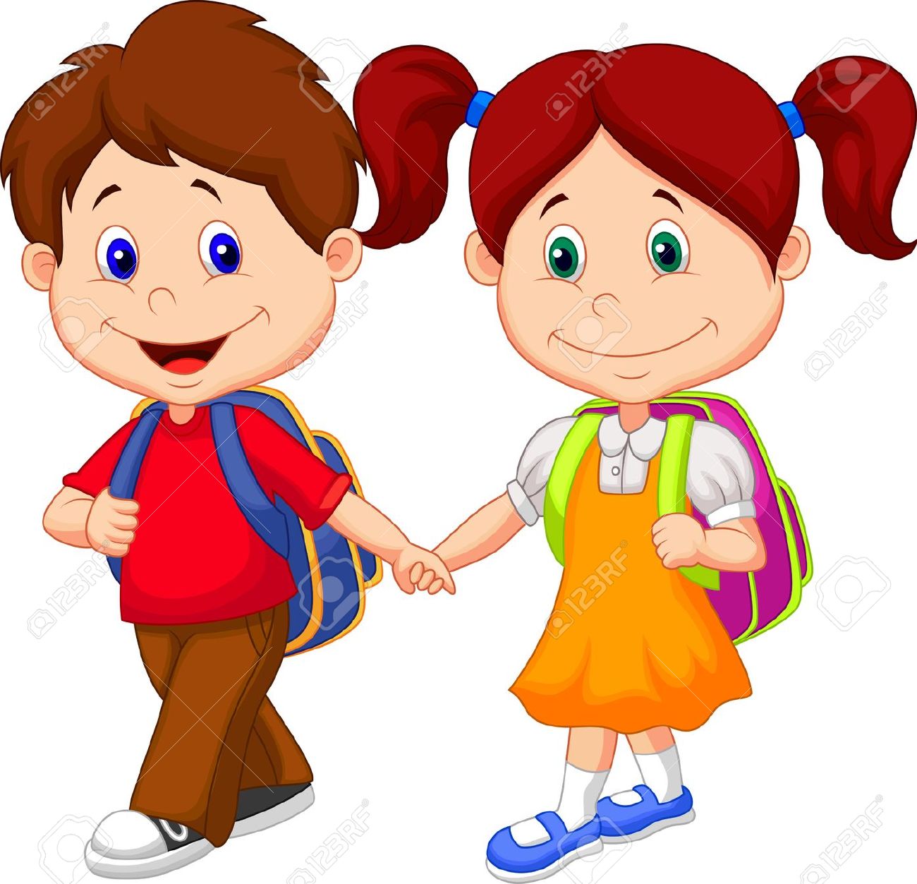 Children clipart school student. With bag station 