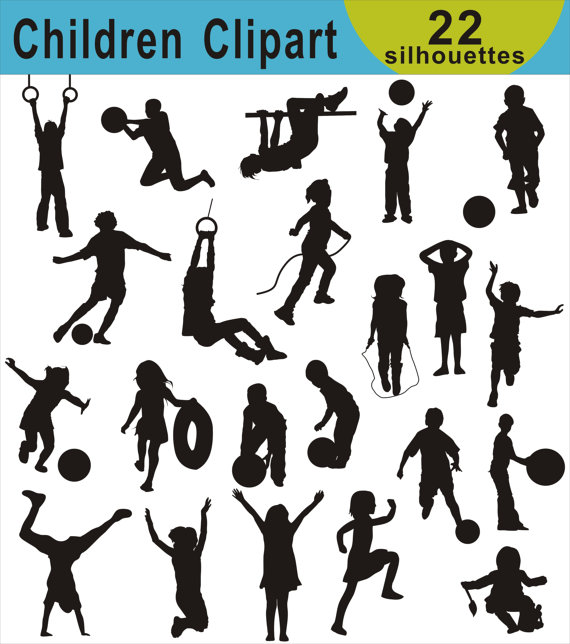 Child clipart silhouette. Children clip art kids