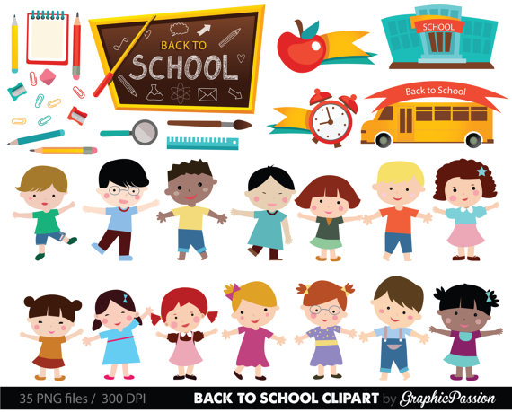 Kids at school back. Children clipart teacher