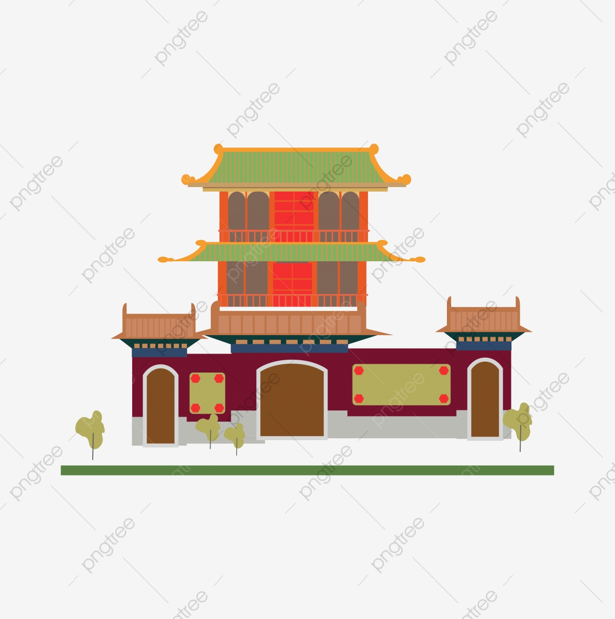 Style japanese town ancient. China clipart building chinese