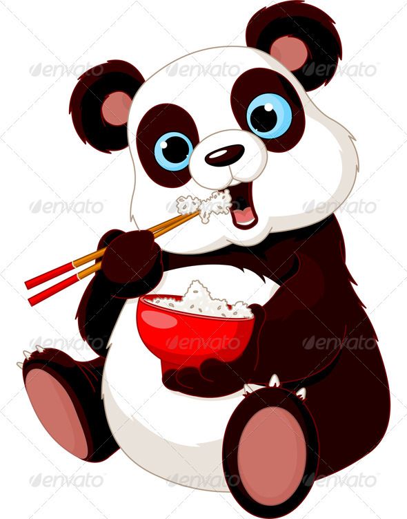 Panda eating rice giant. China clipart gambar