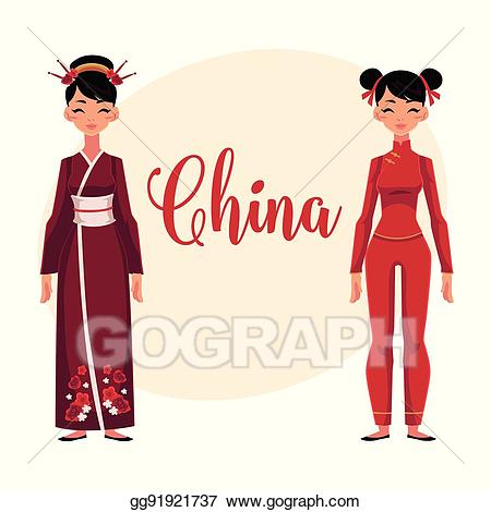 Vector art two women. Chinese clipart person china