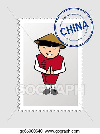 Chinese clipart person china. Vector art cartoon postal
