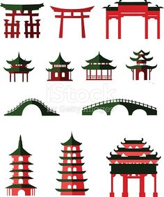 Art chinese traditional buildings. China clipart vector