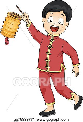 Chinese clipart kid chinese. Eps vector boy lantern
