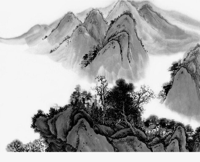 Chinese clipart mountains. Rolling style ink painting