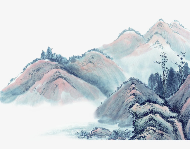 Chinese clipart mountains. Rolling style ink painting