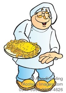 Illustration of chef with. Chips clipart fish