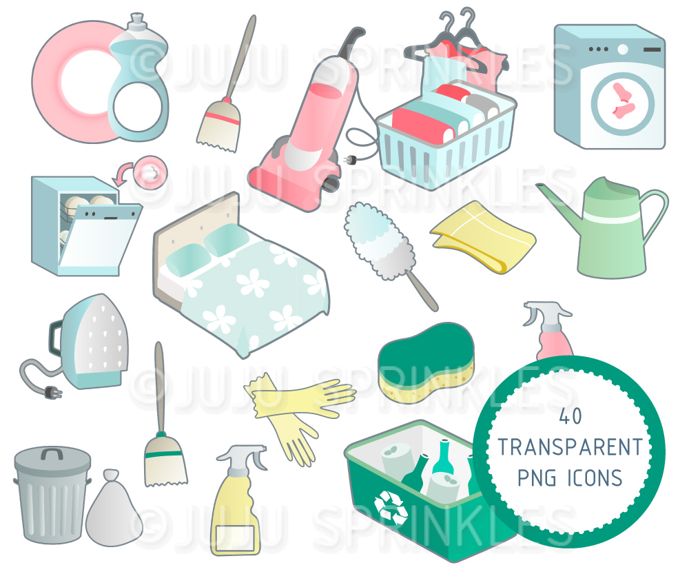 Household and sticker set. Chore clipart transparent