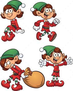 Christmas clipart easy. Cartoon elf characters vector