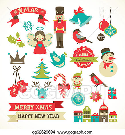 Christmas clipart icon. Vector art retro icons