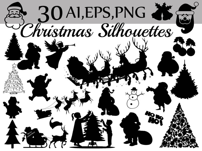 Christmas clipart silhouette. Silhouettes santa claus holiday
