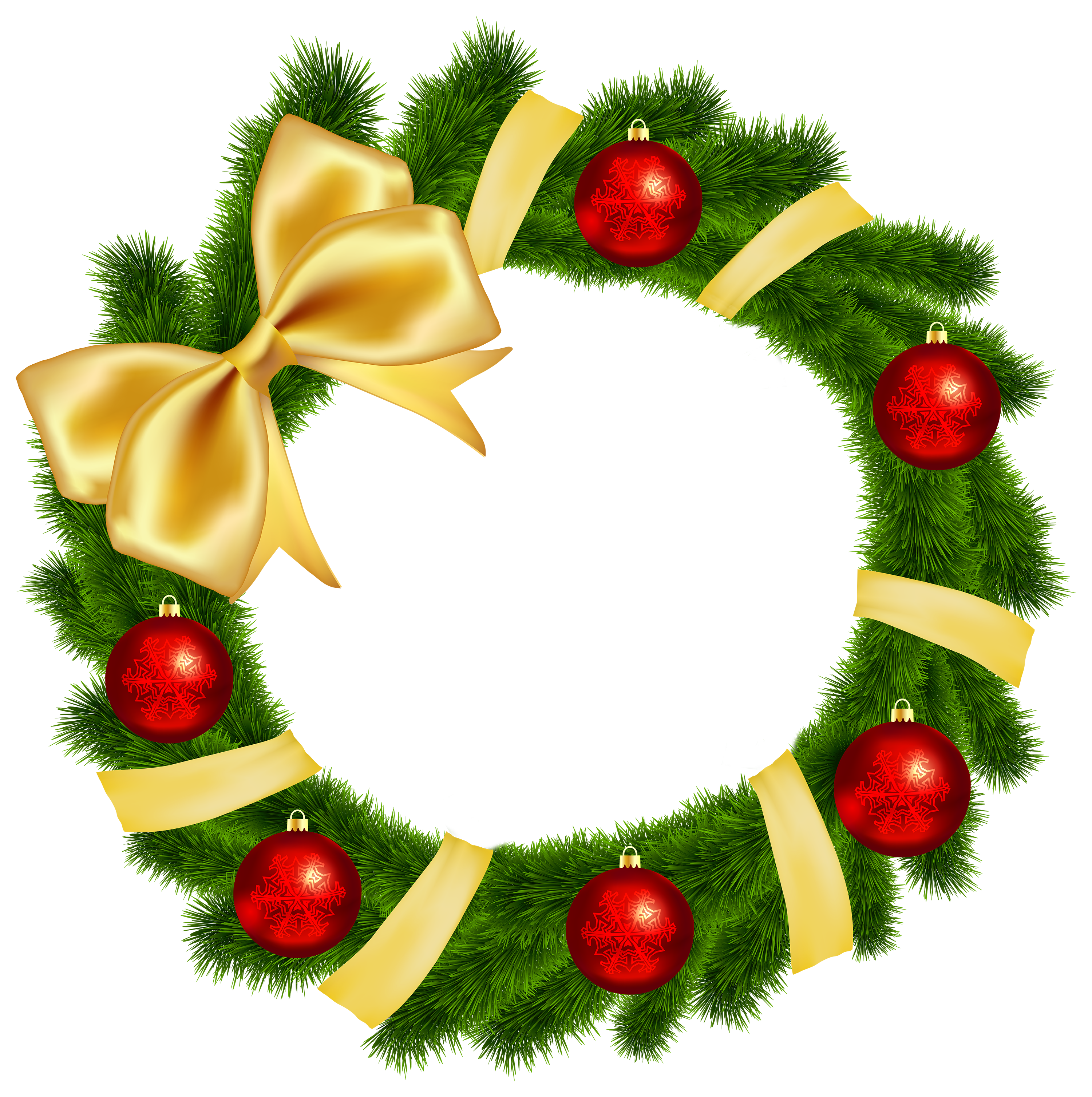 Christmas garland border transparent png. Wreath with yellow bow