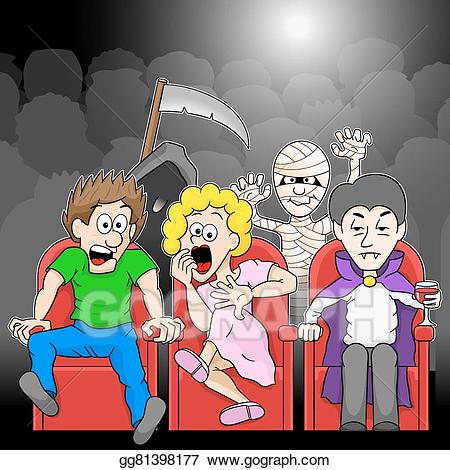 Cinema clipart horror film. Vector art couple is