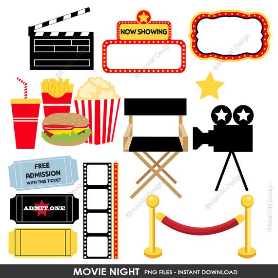 Night cinema clip art. Movie clipart invitation