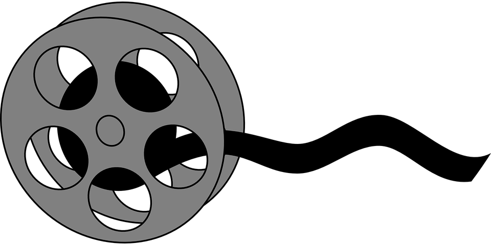 Movie reel silhouette at. Film clipart scroll