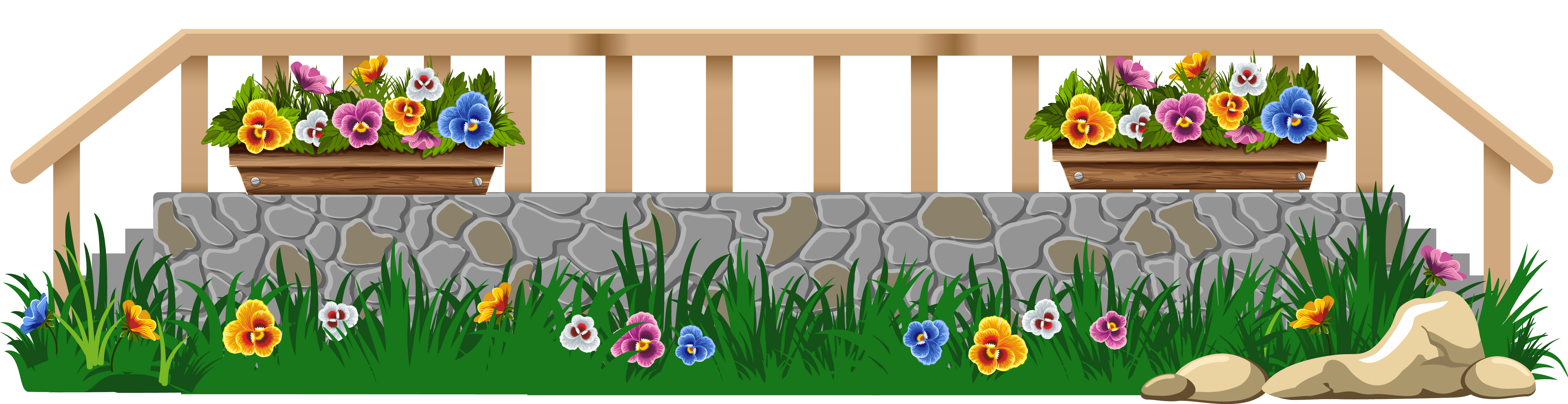 With grass and flowers. Crayon clipart fence