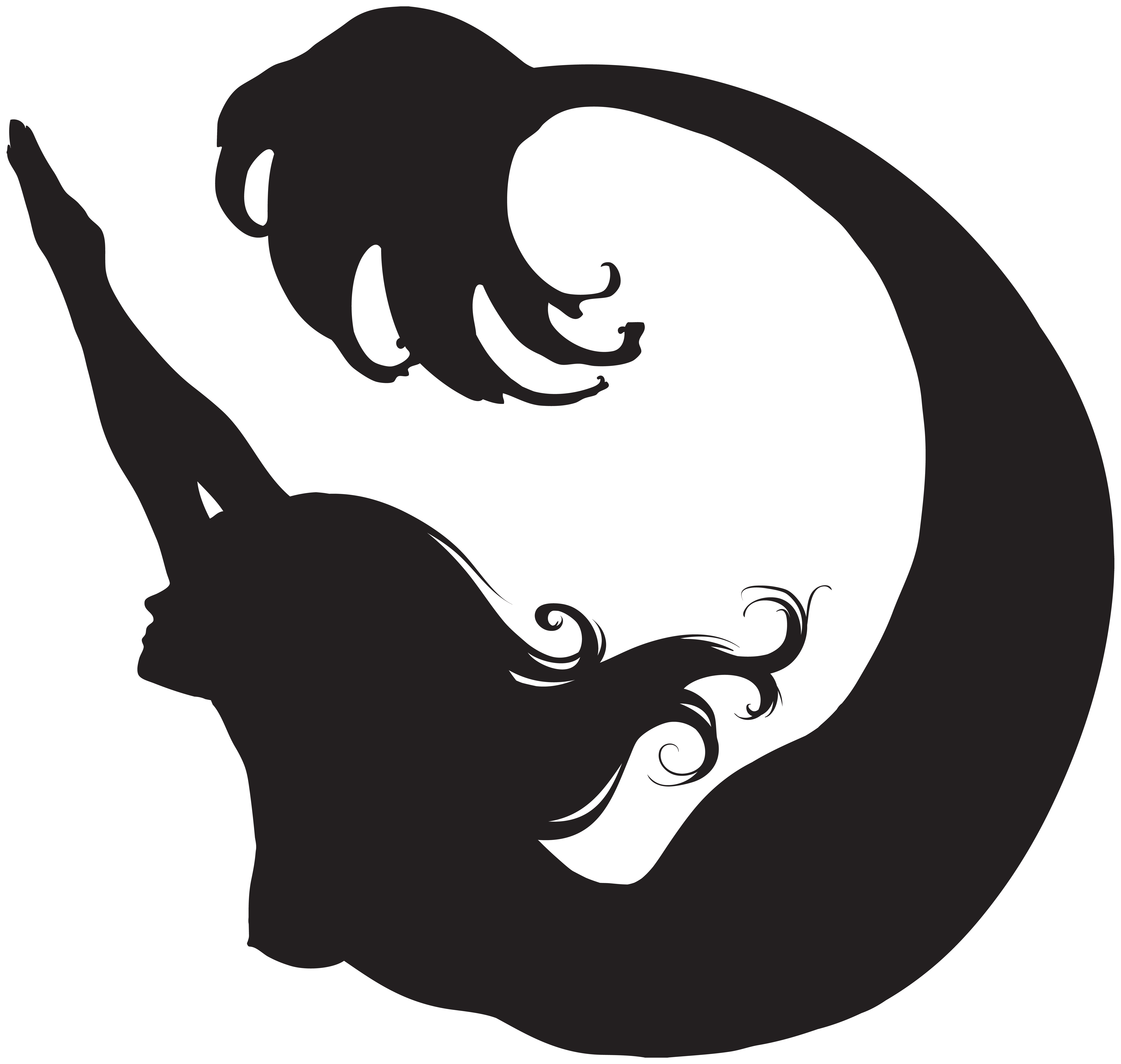 Swimming mermaid silhouette png. Hands clipart surfer