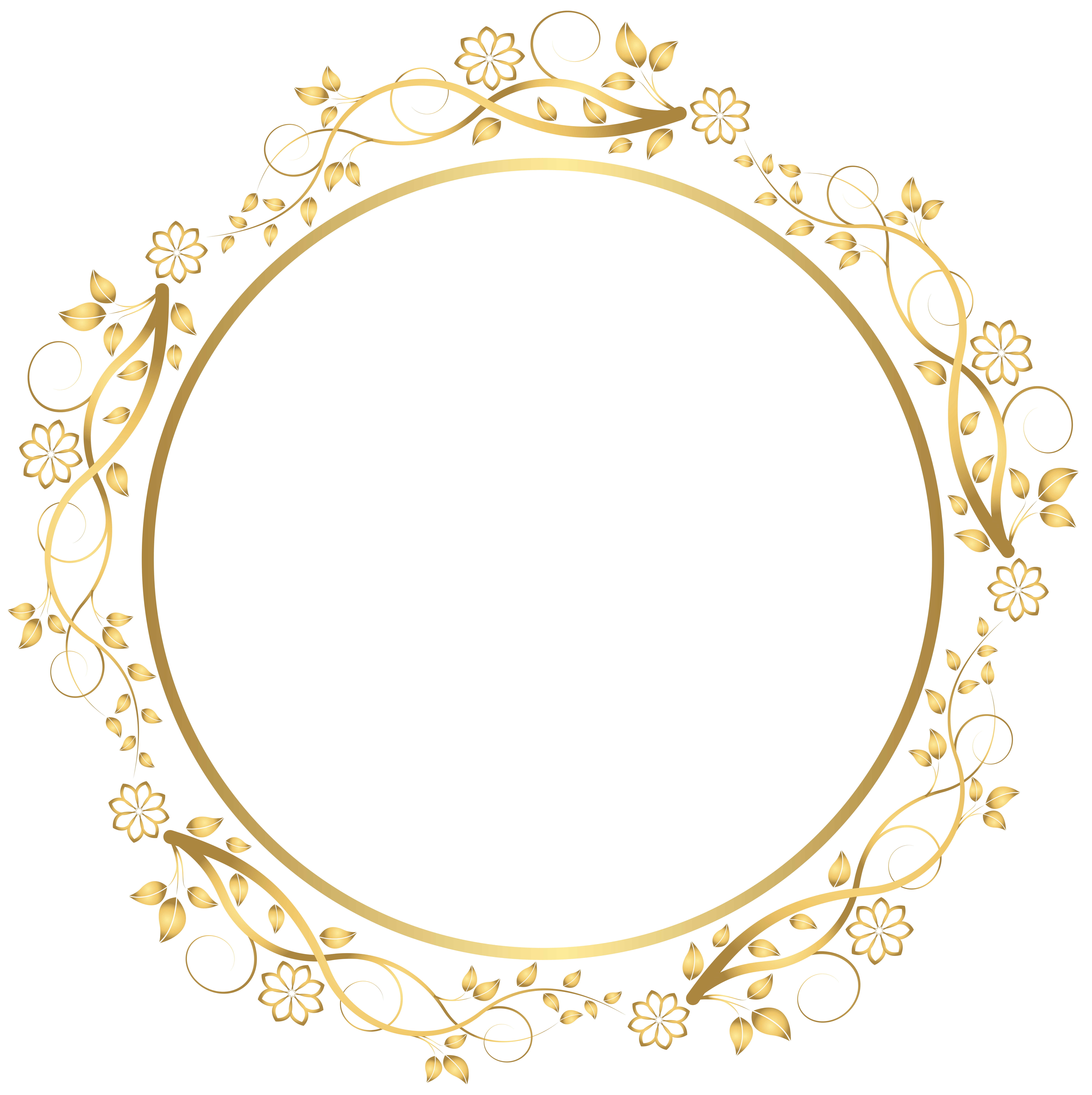 Gold circle frame png. Round floral border transparent