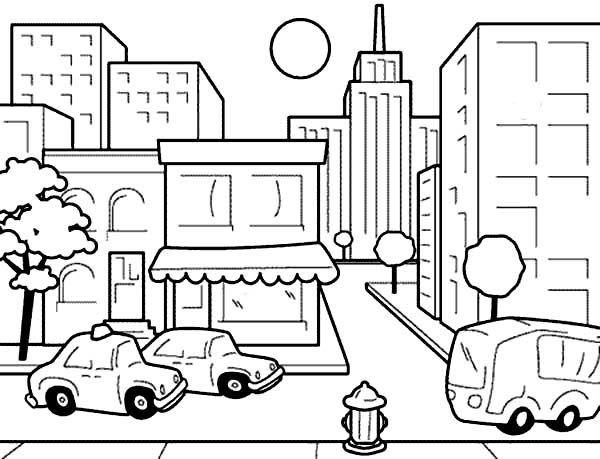 city clipart colouring page