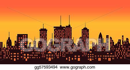 city clipart sunset
