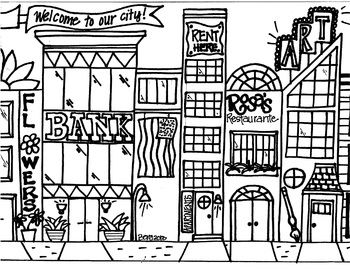 Cityscape clipart coloring page. Sheet templates in 
