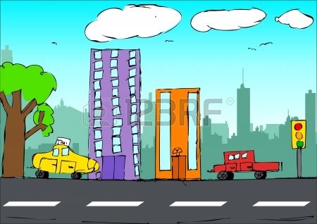 Stock vector drawing for. Cityscape clipart kid