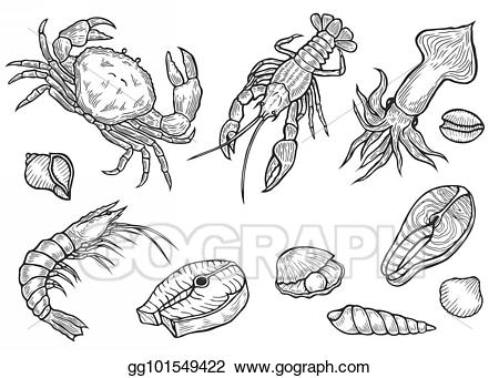 seafood clipart black and white