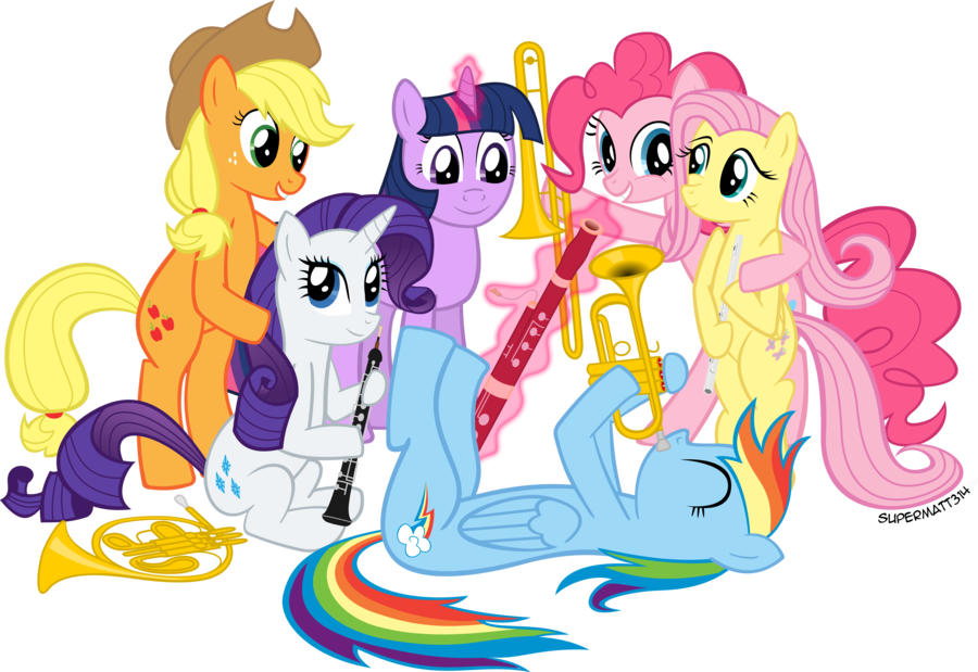 Ponies with instruments by. Clarinet clipart vector