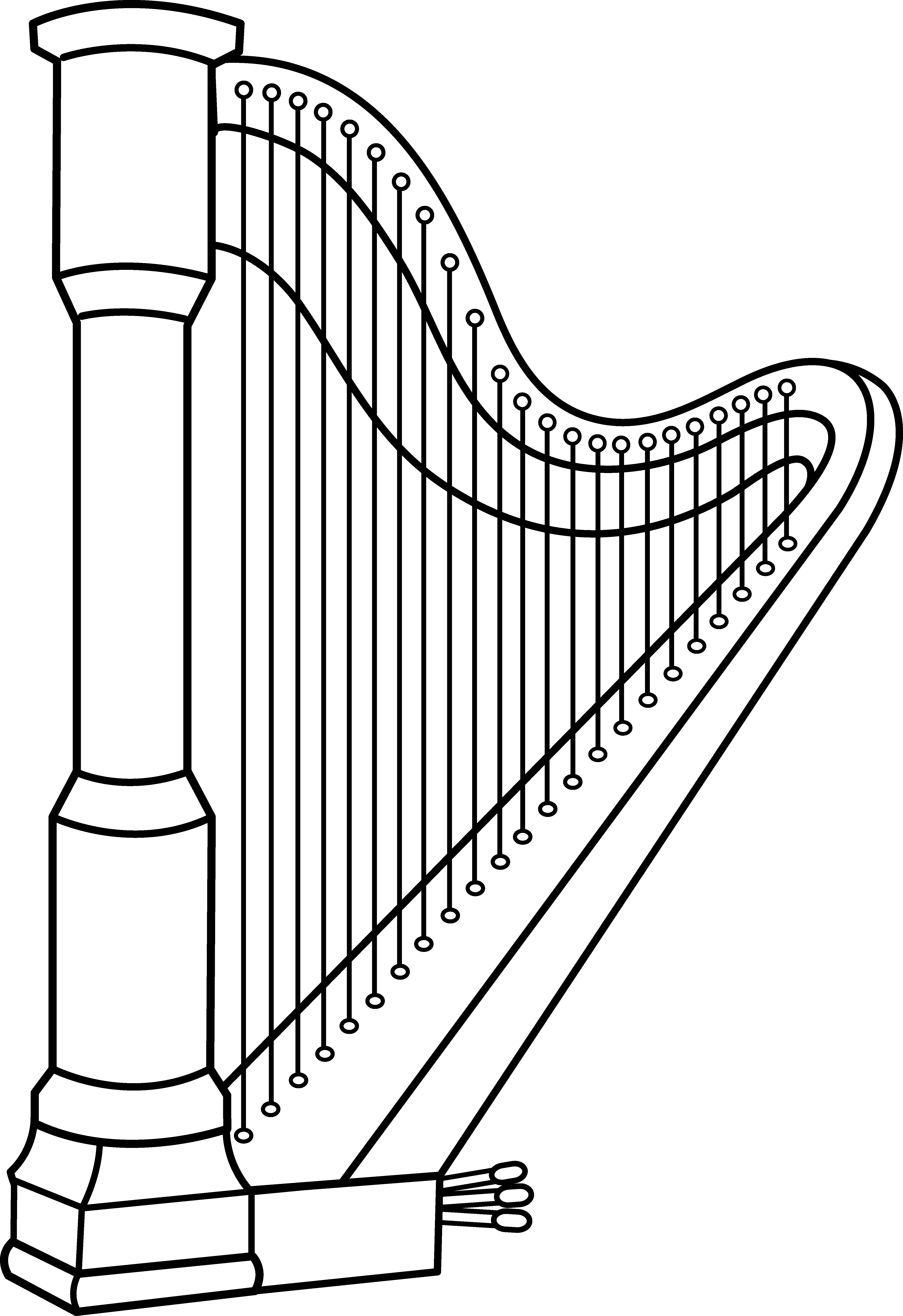 Musical harp line art. Musician clipart preschool music
