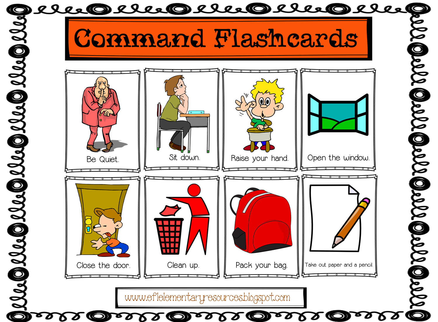 Efl elementary teachers commands. English clipart classroom board