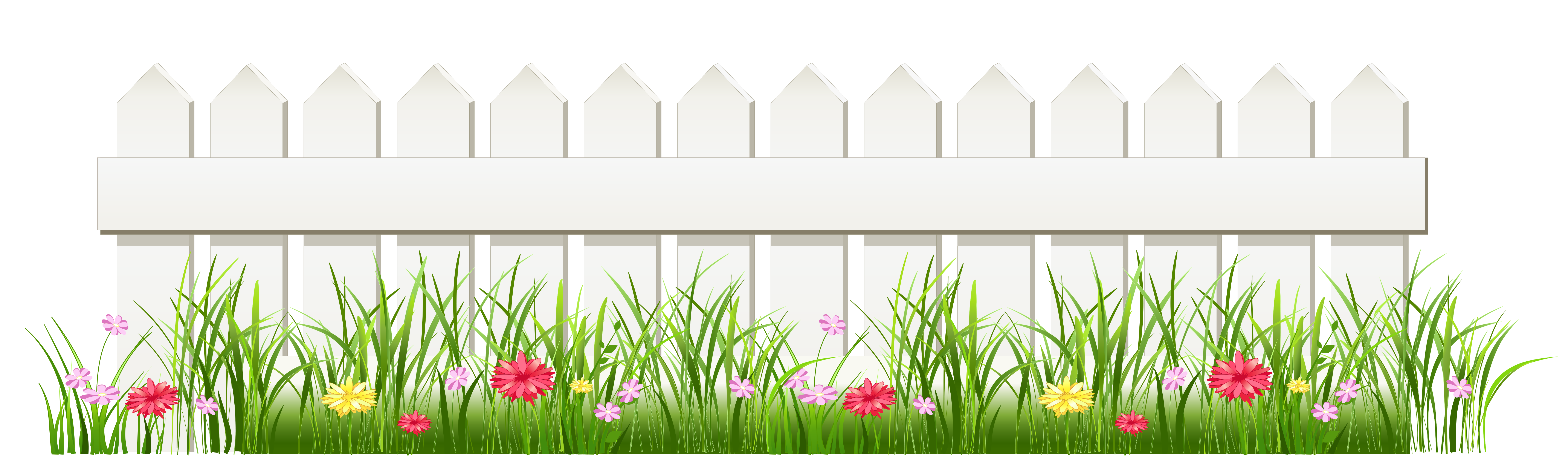 Transparent white fence with. Grass clipart template