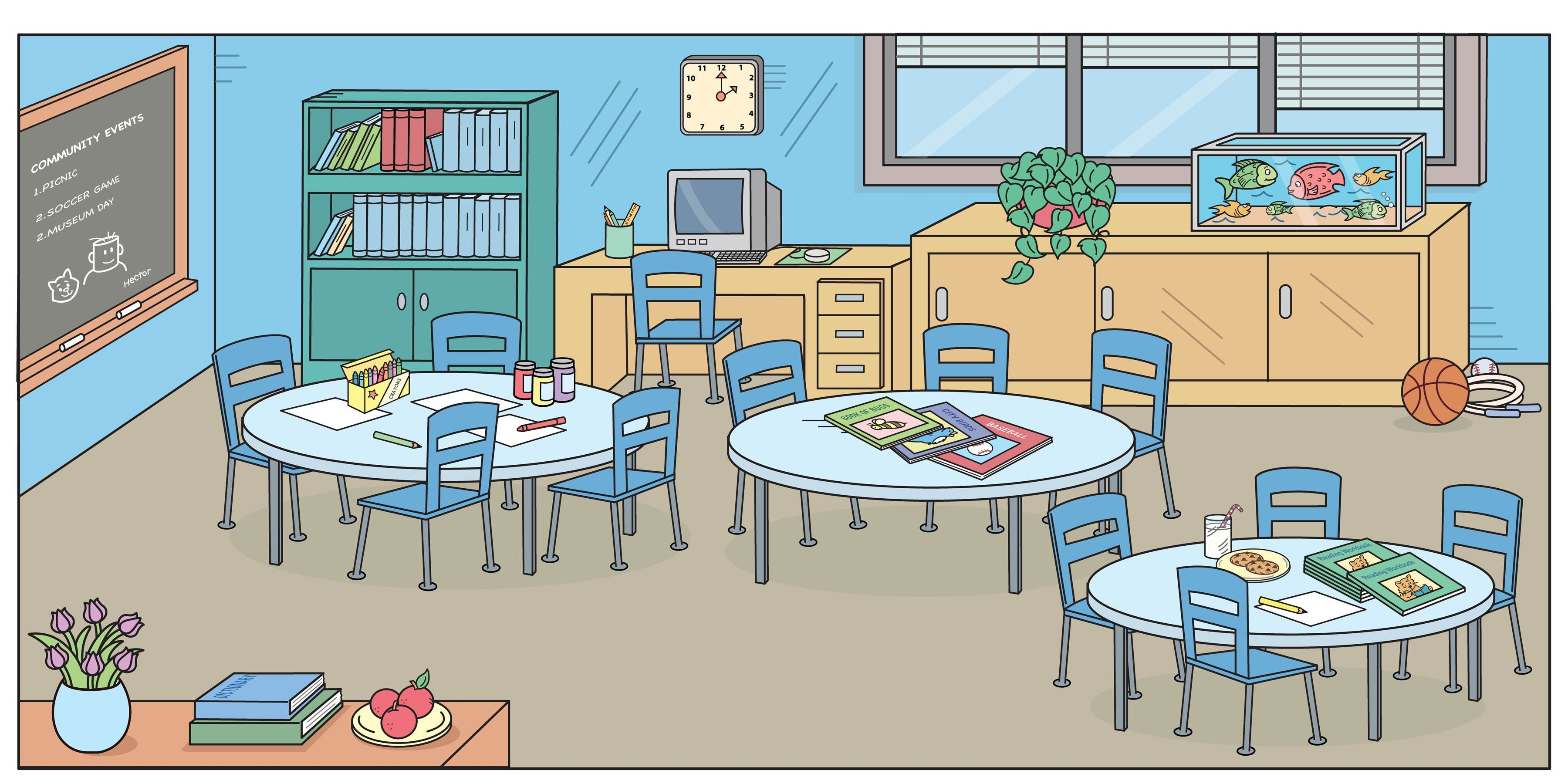 Empty kindergarten furniture . Classroom clipart art