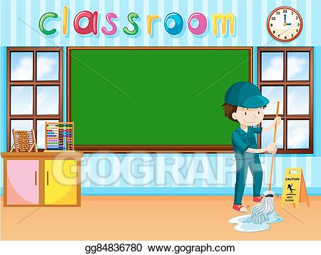 Janitor clipart classroom. Vector stock cleaning the