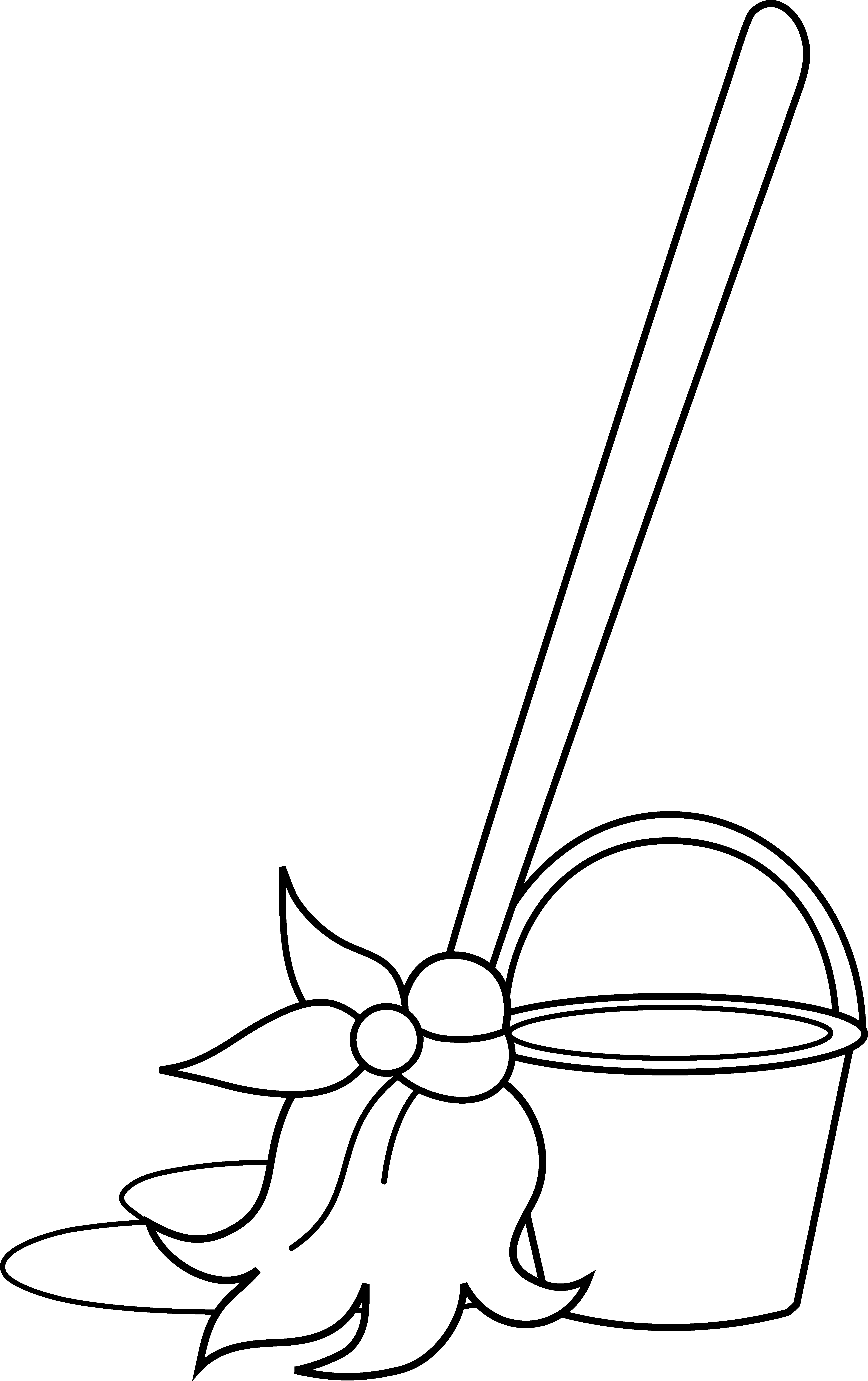 Mop and coloring page. Clean clipart bucket